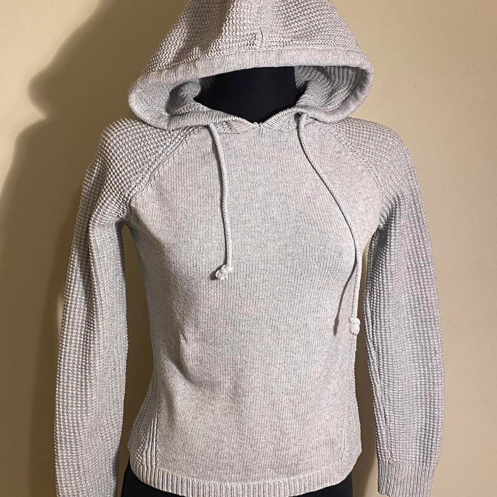 100% Cotton Rachel Zoe Heathered Gray Textured Knit Hoodie Sweater Small